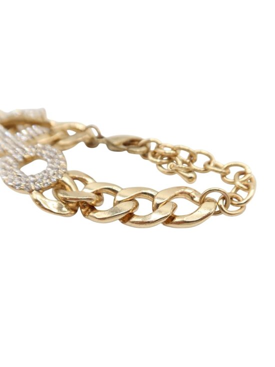 Gold Tone Crystal Anchor Curb Link Chunky Chain Bracelet 6"-8.5" Nautical Preppy - Picture 3 of 7